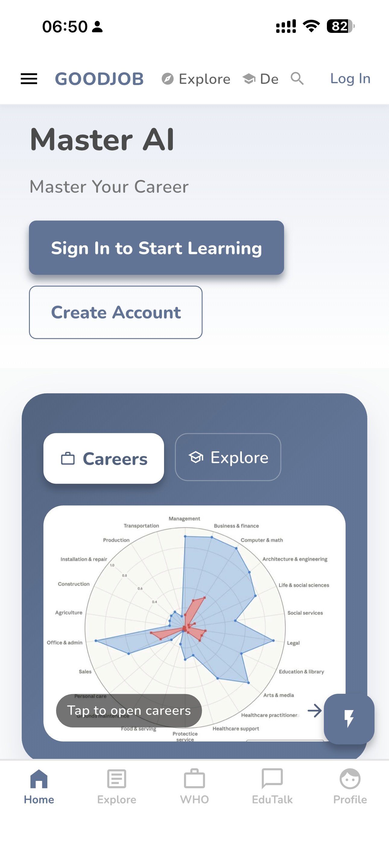 GoodJob career and course map screen