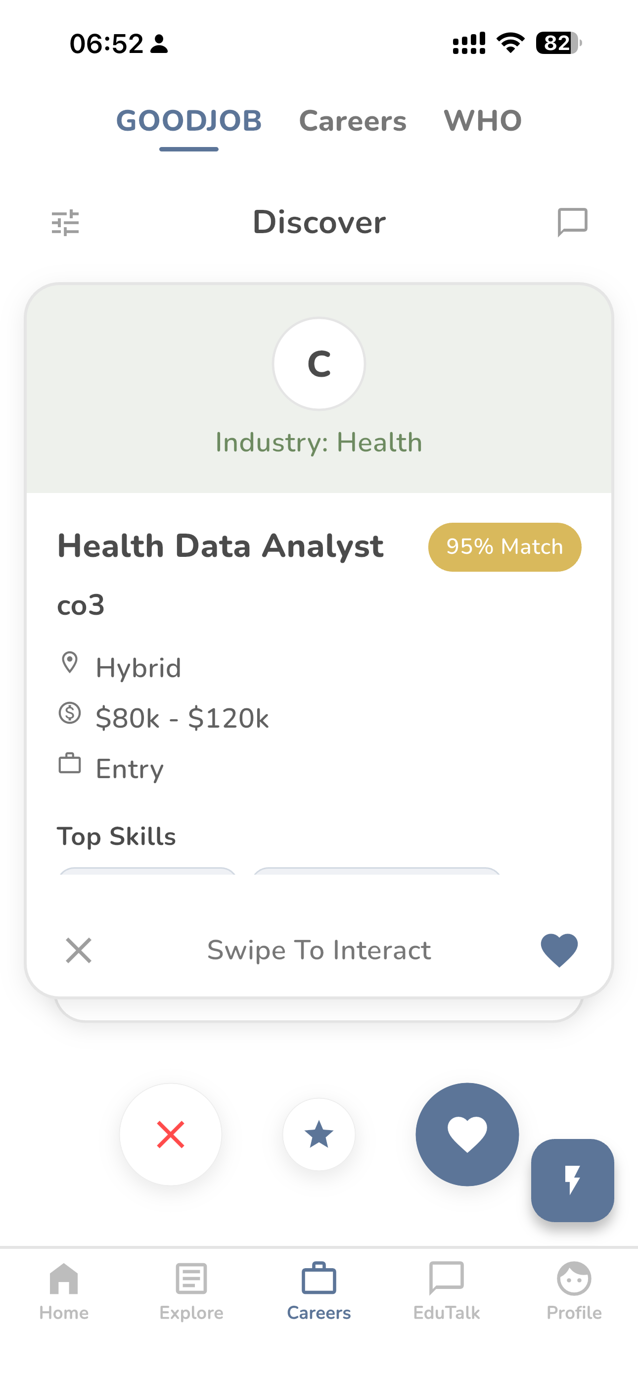 GoodJob job recommendations screen